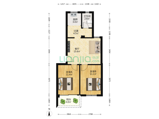 侨岳厦工花园 2室1厅1卫 66平方