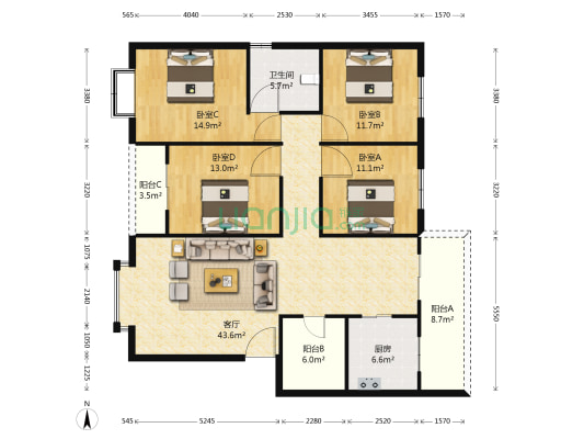 桂花苑 4室1厅1卫 141平方