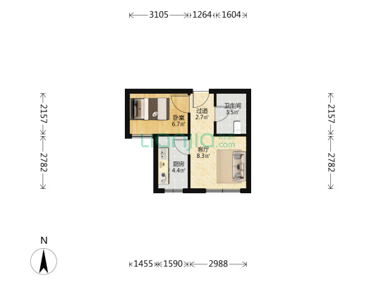 梁锦西苑 1室1厅1卫 44平方