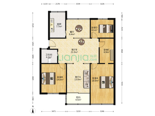 通江东路 4室3厅1卫 126平方