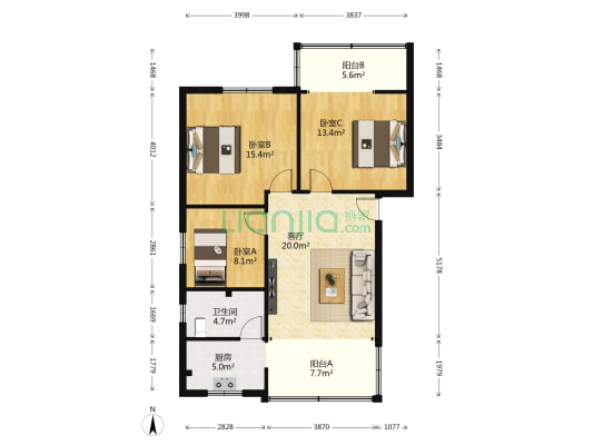 工商银行宿舍 3室1厅1卫 89平方