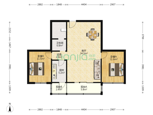 金地里 2室1厅1卫 91平方