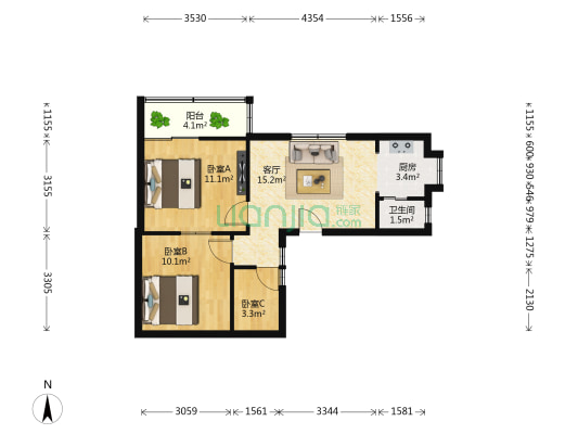 算子桥街（侧、巷） 3室1厅1卫 57平方