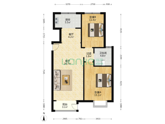 山澜雅韵花园 2室2厅1卫 96平方