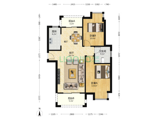 新月湾 2室1厅1卫 92平方