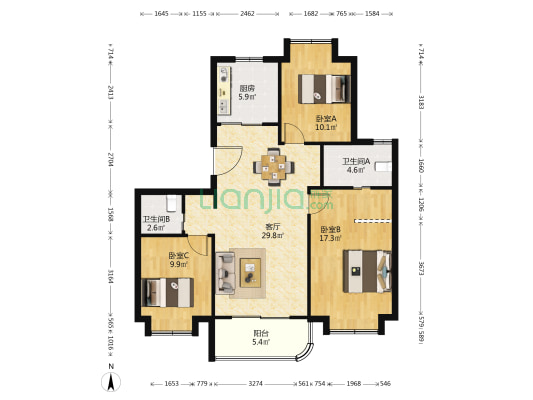 万科莱茵半岛 3室1厅2卫 114平方