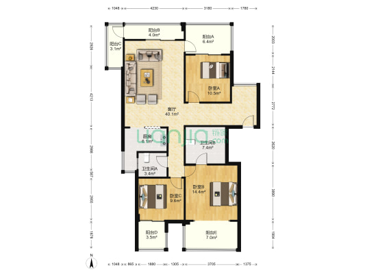 枕水小镇 3室1厅2卫 116平方