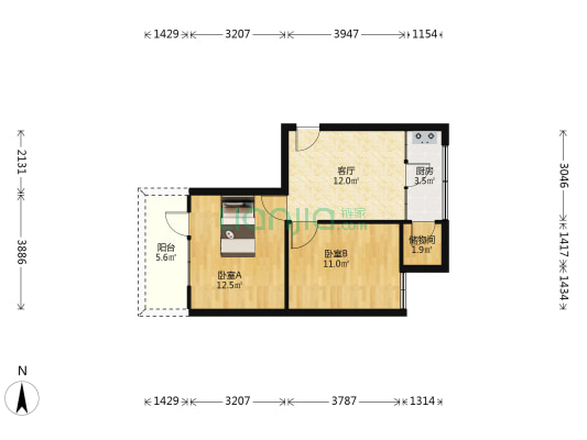 云南省农业科学院茨坝职工生活区 2室1厅0卫 49平方