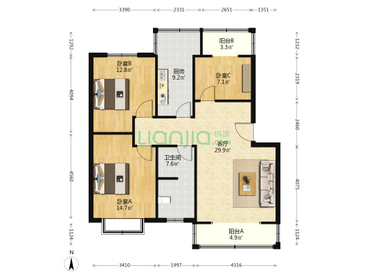 三友巷32号 3室1厅1卫 104平方