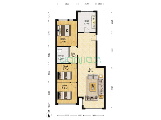 旭景花园二期 3室1厅1卫 95平方