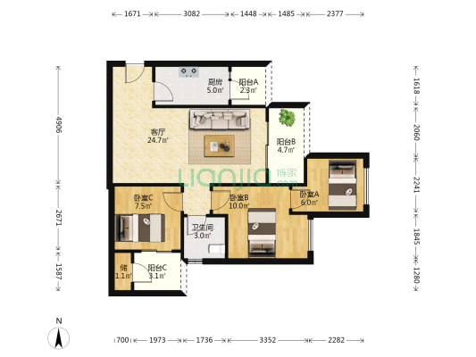 星麓原悦郡 3室1厅1卫 79平方