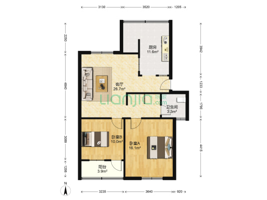 石里南弄 2室1厅1卫 83平方