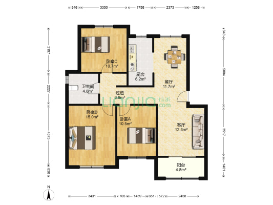 荷风翠庭 3室2厅1卫 100平方