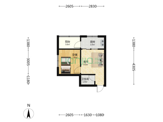 尚清华 1室1厅1卫 41平方