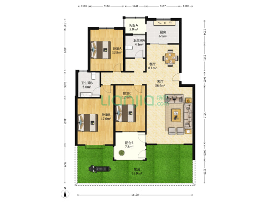 德宝国际花园 3室2厅2卫 134平方