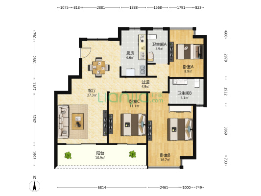 金龙湾小镇 3室1厅2卫 116平方