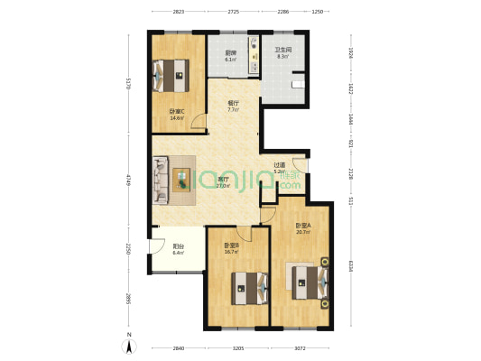 中原东路92号院 3室2厅1卫 131平方