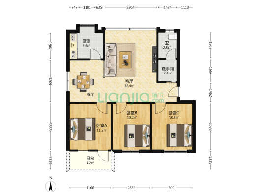 衡秀里单位房 3室1厅2卫 95平方