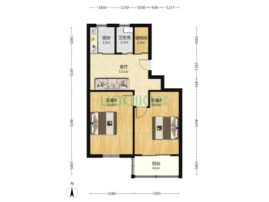 河北绛 2室1厅1卫 66平方
