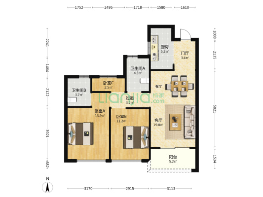 宝业云溪里 3室1厅2卫 89平方