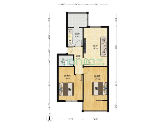 兰州市城市学院东校区家属院 2室1厅1卫 62平方