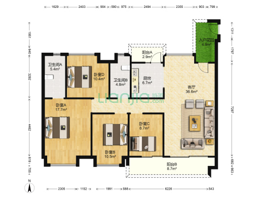 保利碧桂园悦公馆D区 4室1厅2卫 141平方