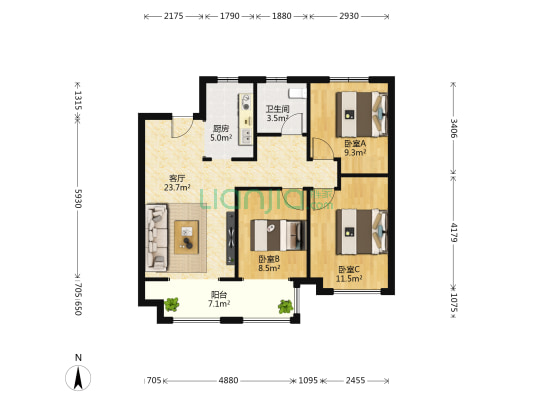 远洋·琨庭 3室1厅1卫 96平方