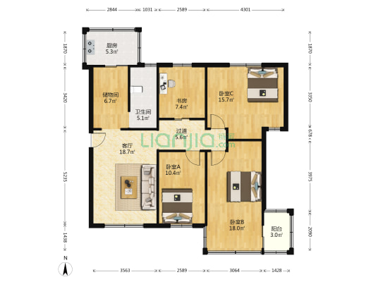 39号大院 4室1厅1卫 109平方