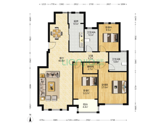 天房光合谷泊雅苑 3室1厅2卫 146平方