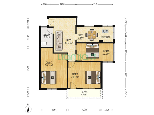 市按摩医院宿舍276号 3室2厅1卫 93平方