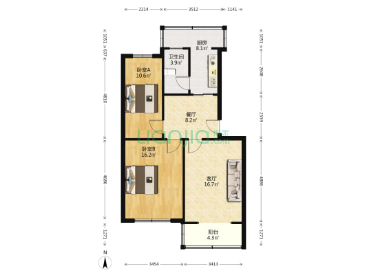 煤炭地质小区 2室2厅1卫 79平方
