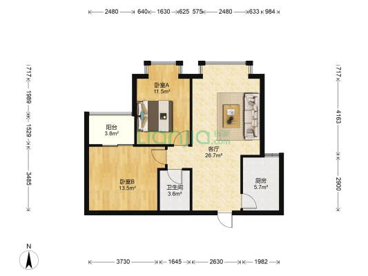 康桥水乡 2室1厅1卫 78平方