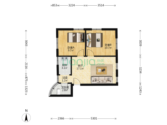 花城楼 2室1厅1卫 64平方
