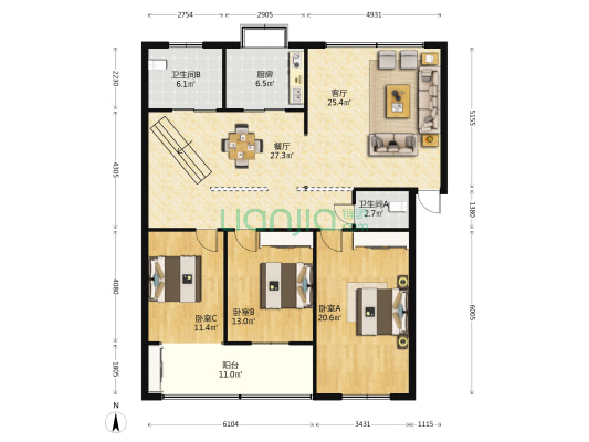 万山职业技术学院家属院 3室2厅2卫 146平方