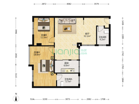 五羊商住中心 2室1厅2卫 98平方