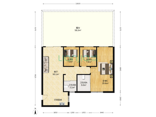 华都花园一期 3室1厅2卫 99平方
