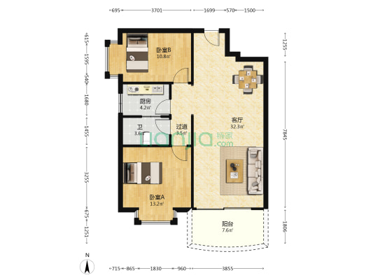 翠竹园 2室1厅1卫 88平方