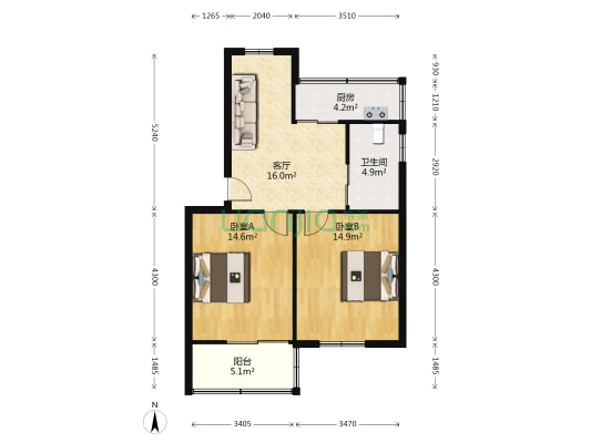 安庆路122号 2室1厅1卫 80平方