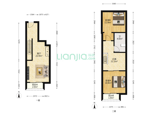 朝安碧桂园 2室1厅1卫 36平方