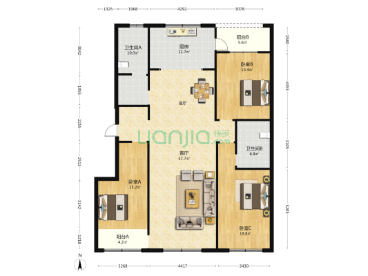 东方家园(东方路) 3室1厅2卫 182平方