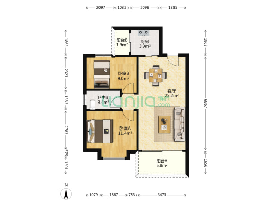 恒富嘉庭 2室1厅1卫 71平方