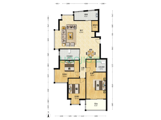 丽景花苑(鹿城区) 3室1厅2卫 140平方