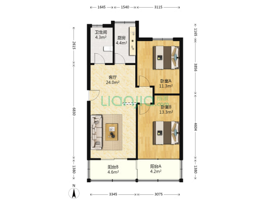 渡东电力小区 2室1厅1卫 79平方