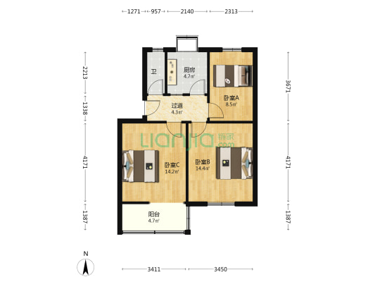 新民小区 3室0厅1卫 63平方