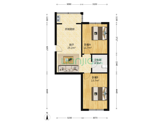 塞纳家园 2室1厅1卫 70平方