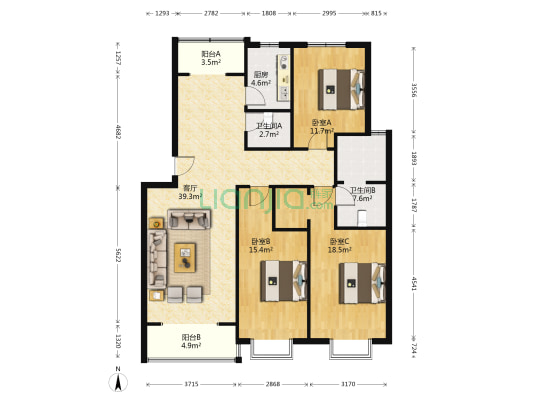 卓创金果苑 3室1厅2卫 131平方