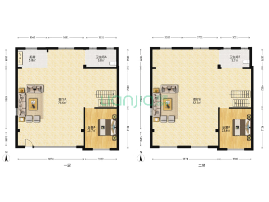 越秀岄湖郡 2室2厅2卫 134平方
