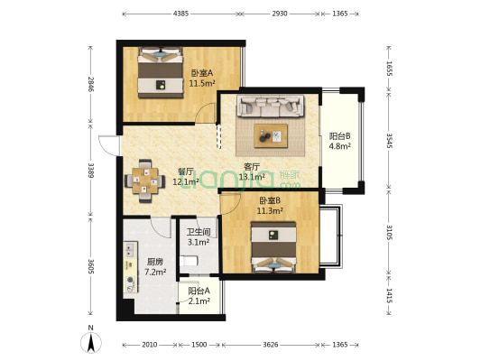 国福现代城 2室2厅1卫 83平方