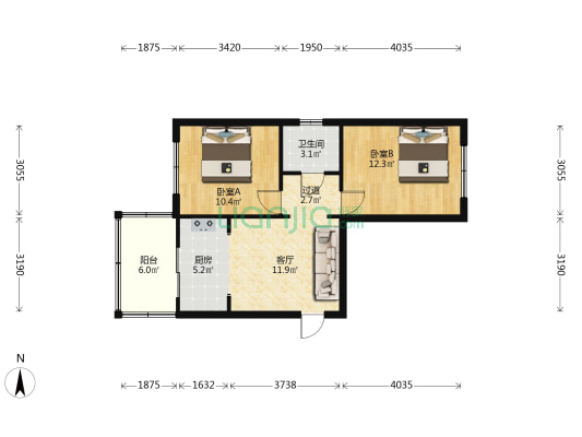 苏堤西里 2室1厅1卫 64平方