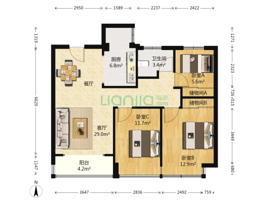 映月华府 3室1厅1卫 86平方